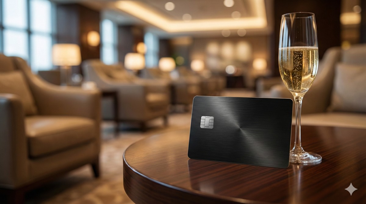 プラチナ・ブラックカードの世界観。高級ラウンジでのシャンパンとメタルカード