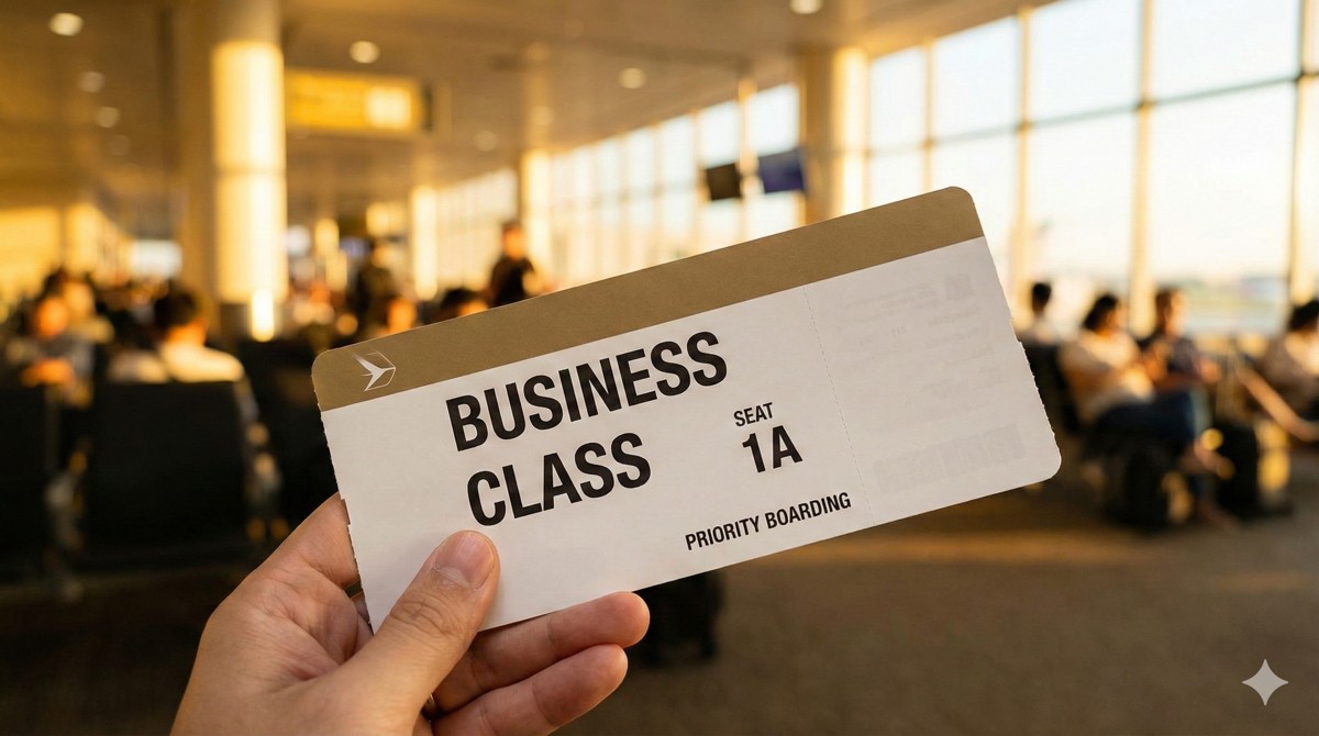 ビジネスクラスの印字がされた搭乗券のイメージ