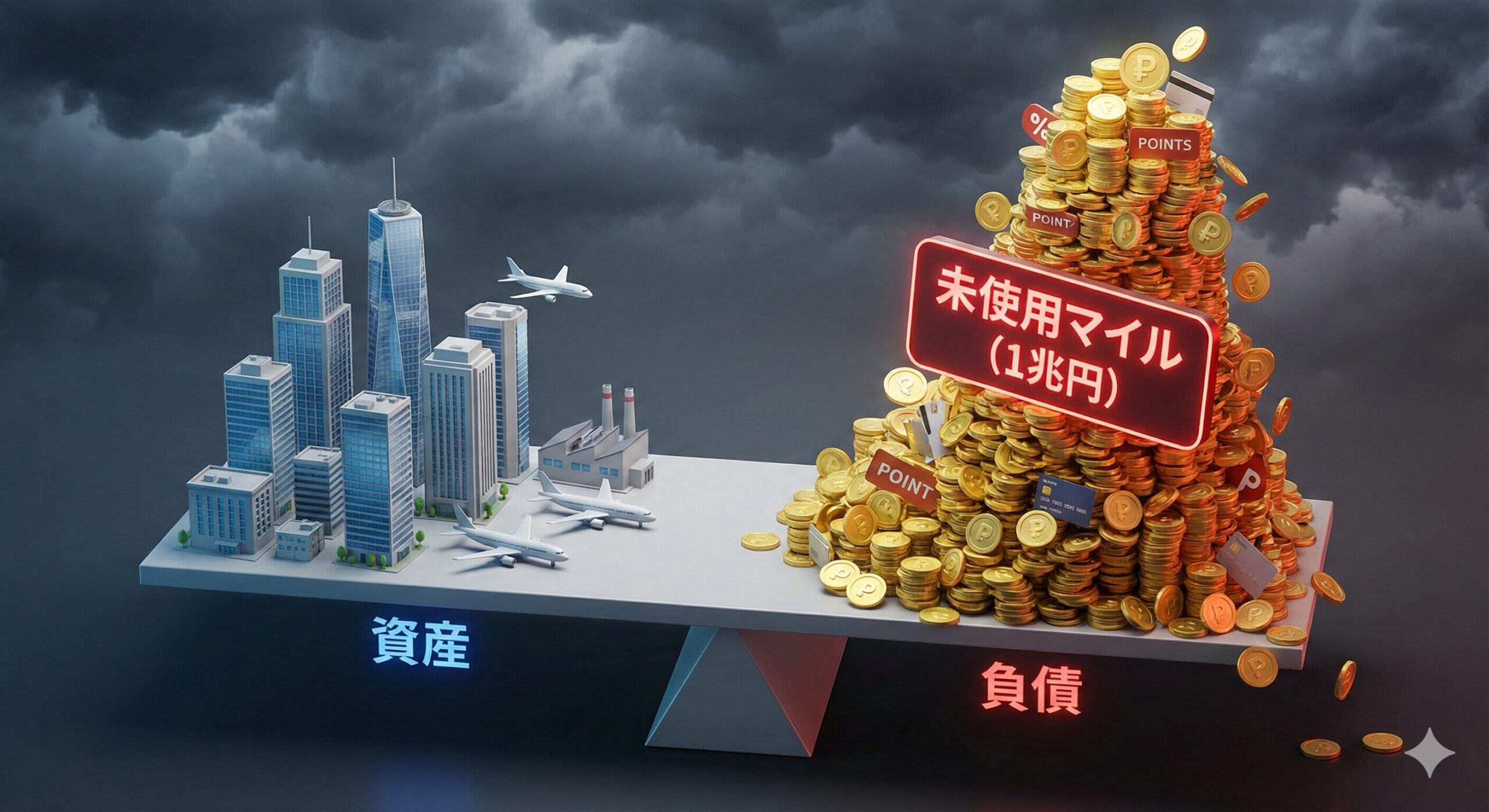 航空会社のバランスシート比率、マイル事業が本体を上回るグラフ