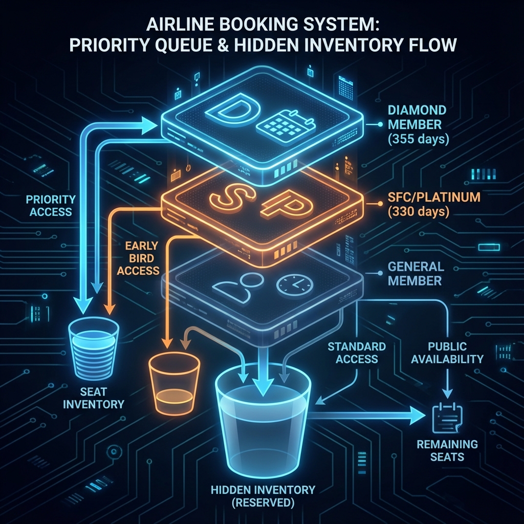 ANA特典航空券予約システム（優先順位と隠し在庫）の構造図