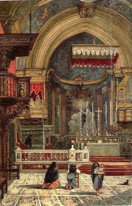 聖ヨハネ準司教座聖堂の内部、黄金の装飾と天井画