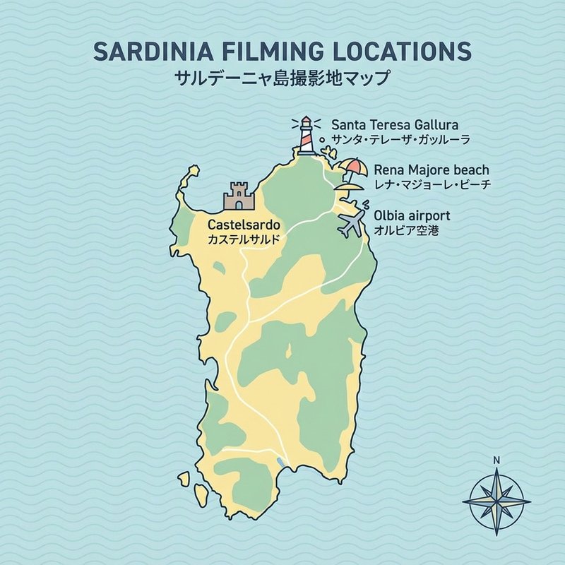 日本からサルデーニャ島とデンマークへのフライトルートマップ